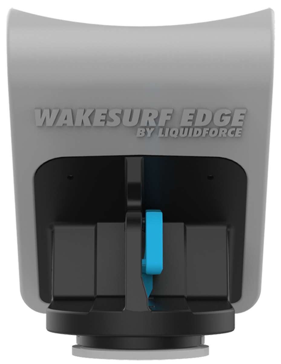 Liquid Force Wakesurf Edge Pro 2 2023 - A gray and black wakesurf board with a blue logo on the top deck.