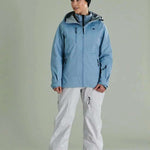Liquid Women's Atna Pro 3 Layer Jacket - Light blue jacket with black zipper and logo on chest.