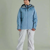 Liquid Women's Atna Pro 3 Layer Jacket - Light blue jacket with black zipper and logo on chest.