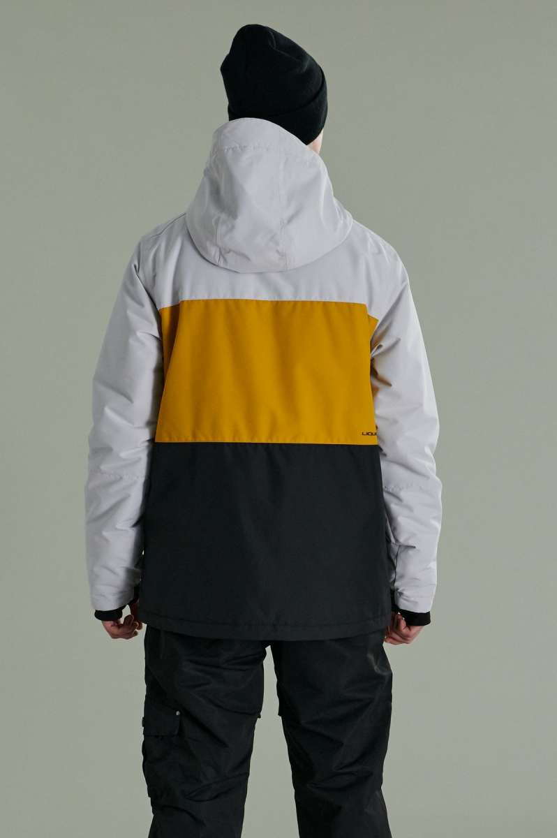 Liquid Maverick Insulated Jacket 2022-2023 - A white, black, and yellow jacket with a hood.