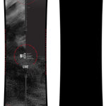 Endeavor Live Snowboard 2020 - A black snowboard with a red logo and white lettering on top of a gray background.