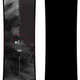 Endeavor Live Snowboard 2020 - A black snowboard with a red logo and white lettering on top of a gray background.