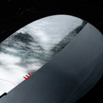 Endeavor Live Snowboard 2020 - A black snowboard with a white and gray abstract design on its top sheet.