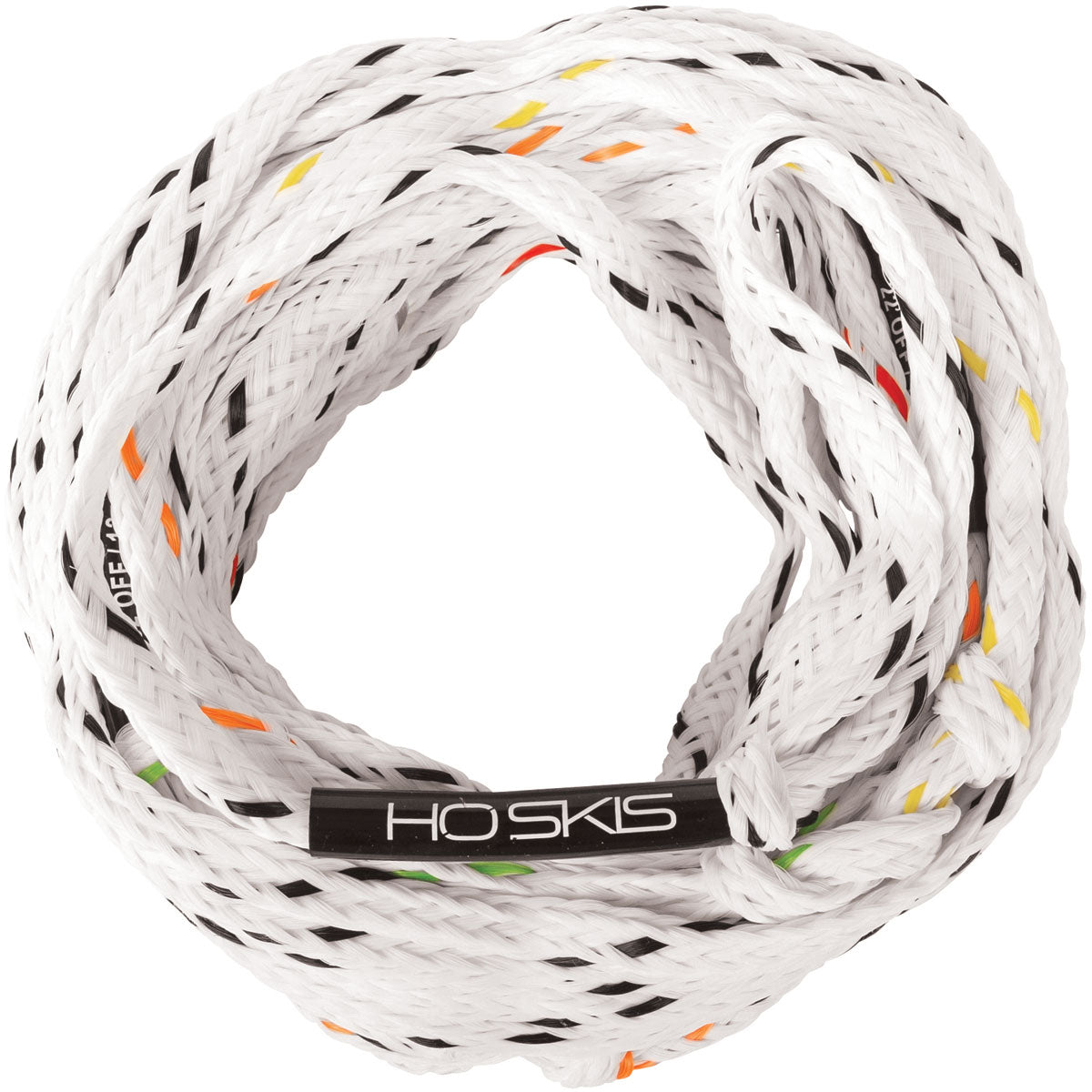 HO Sports LTD 8-Section Mainline Water Ski Rope 2018 - A white water ski rope with black, orange, and yellow accents.