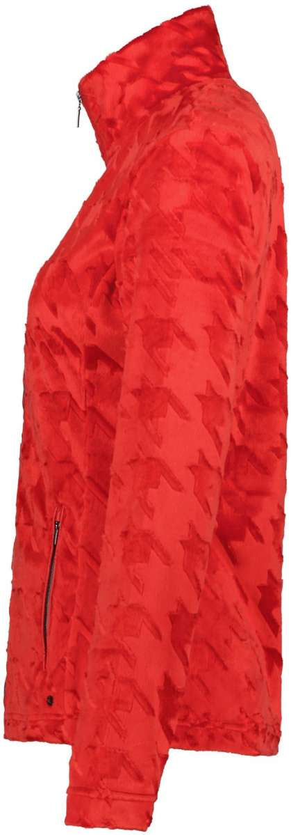 Luhta Ladies Luosu Full Zip Midlayer 2022-2023 - A red mid-layer jacket with a zippered front and two pockets on either side, featuring a subtle pattern of diagonal stripes.