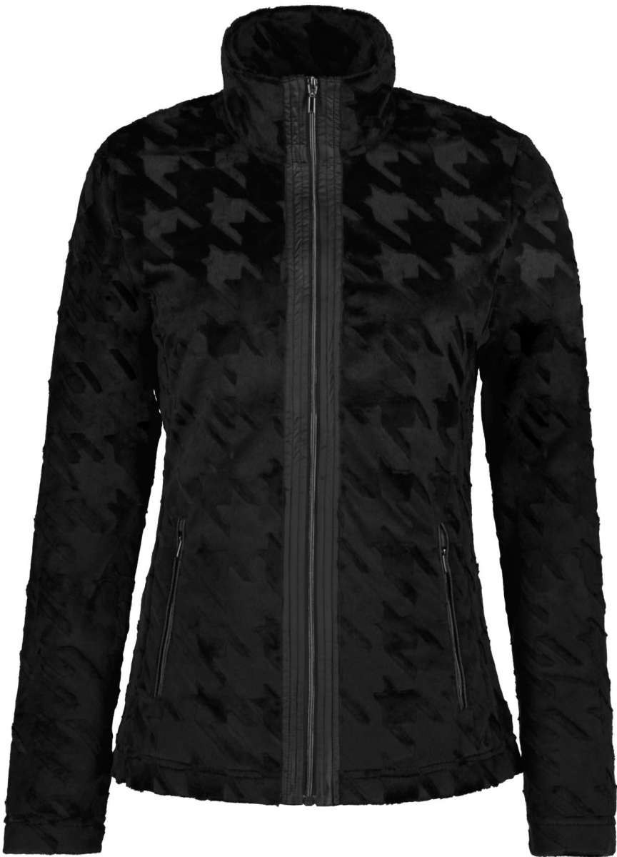 Luhta Ladies Luosu Full Zip Midlayer 2022-2023 - A black mid-layer jacket with a zippered front and two side pockets, featuring a subtle houndstooth pattern on the fabric.