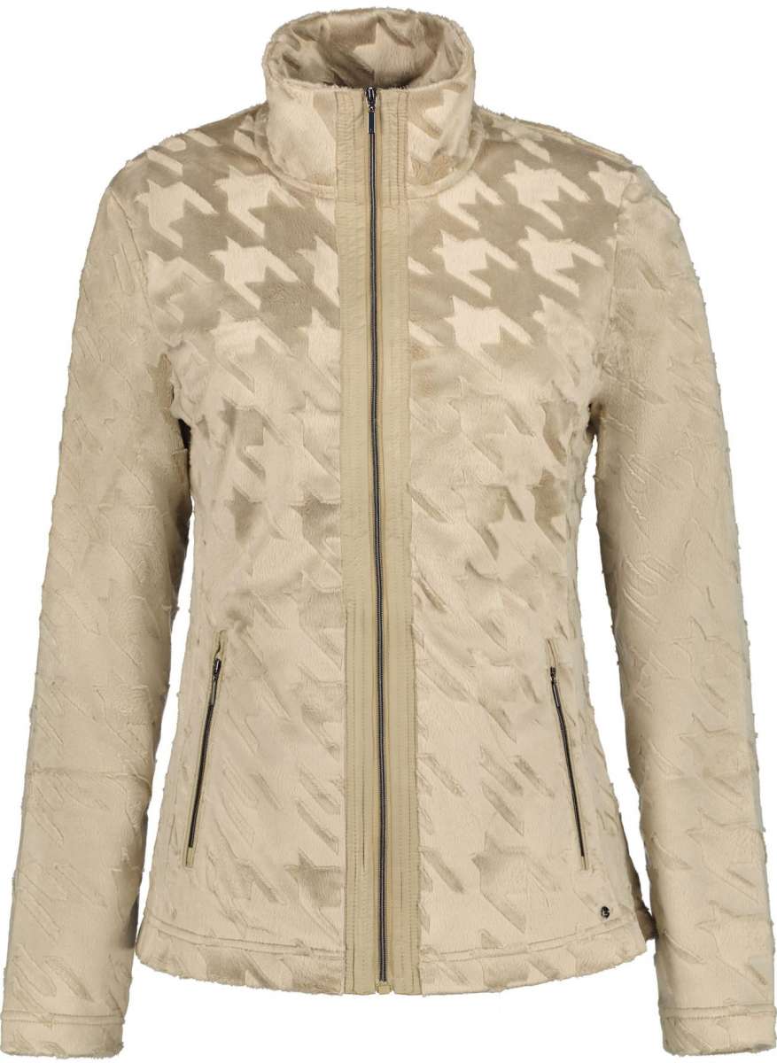 Luhta Ladies Luosu Full Zip Midlayer 2022-2023 - A cream-colored midlayer with a zip closure and two side pockets, featuring a subtle houndstooth pattern on the upper back.
