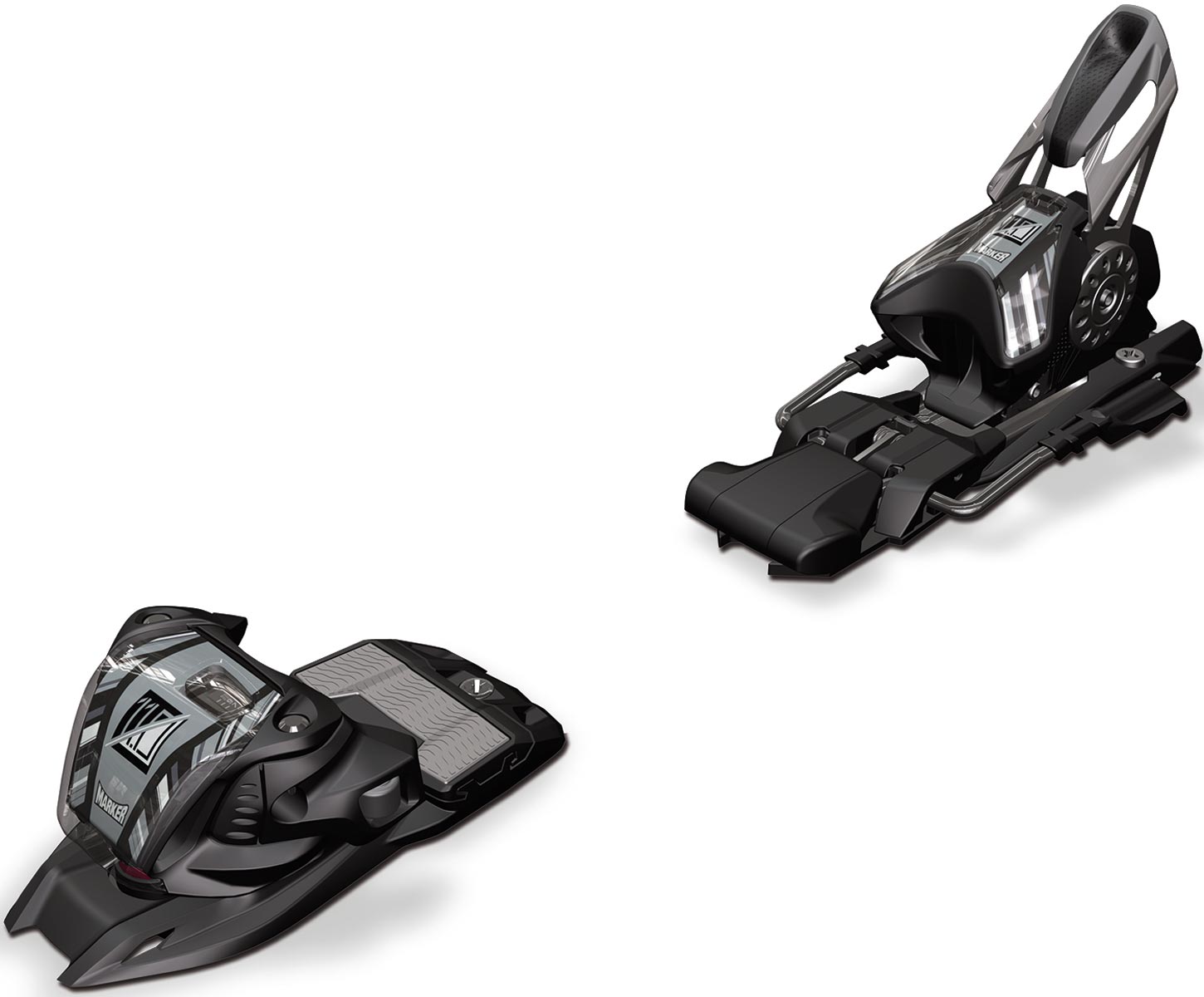 Marker ski binding with TC EPS performance platform, black and silver hardware