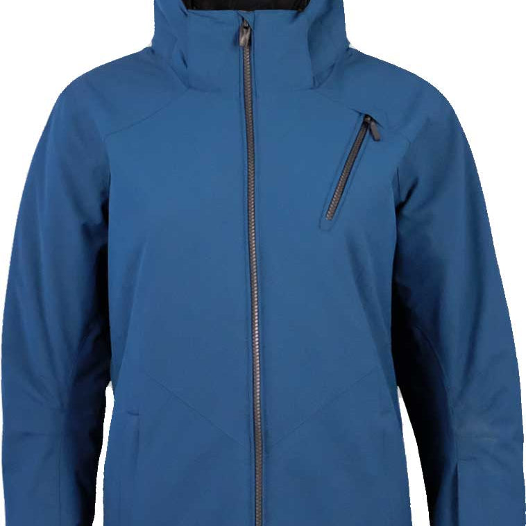 Outdoor Gear / Boulder Gear Ladies' Marilynn Insulated Jacket 2019-2020 - A blue jacket with a hood, featuring a zipper and two zippered pockets on the front.