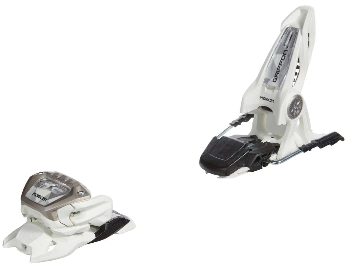Marker Griffon 13 ID Ski Bindings 2024 - White bindings with silver hardware and black plastic accents.