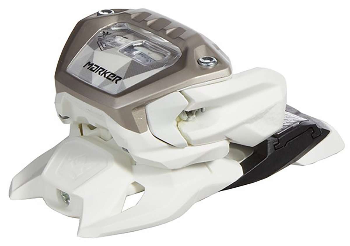 Marker Griffon 13 ID Ski Bindings 2024 - Silver bindings with a geometric pattern on top plate and black plastic hardware.