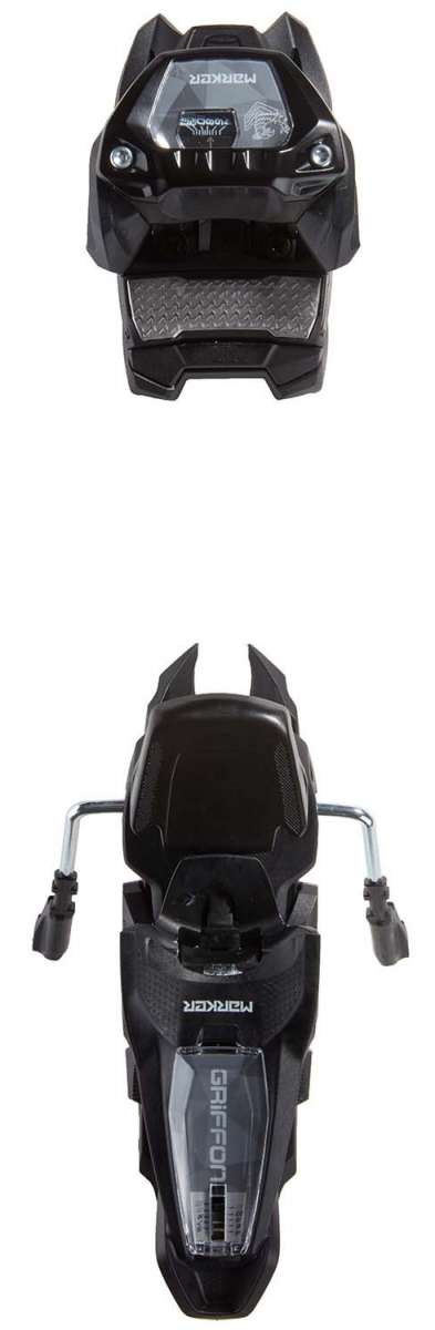 Marker Griffon 13 ID Ski Bindings 2024 - Black bindings with silver hardware and a textured pattern on the straps.