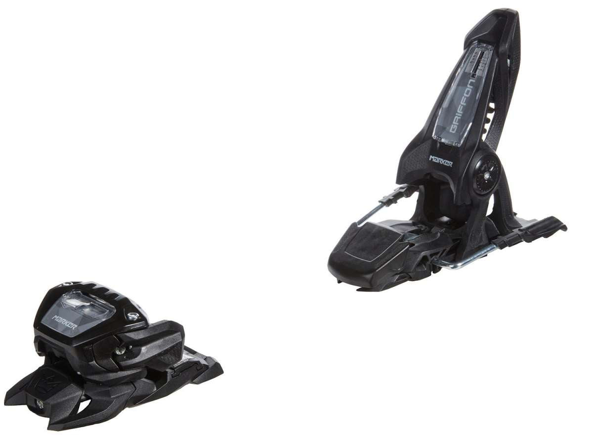 Marker Griffon 13 ID Ski Bindings 2024 - Black ski bindings with a clear plastic window on top and silver hardware.