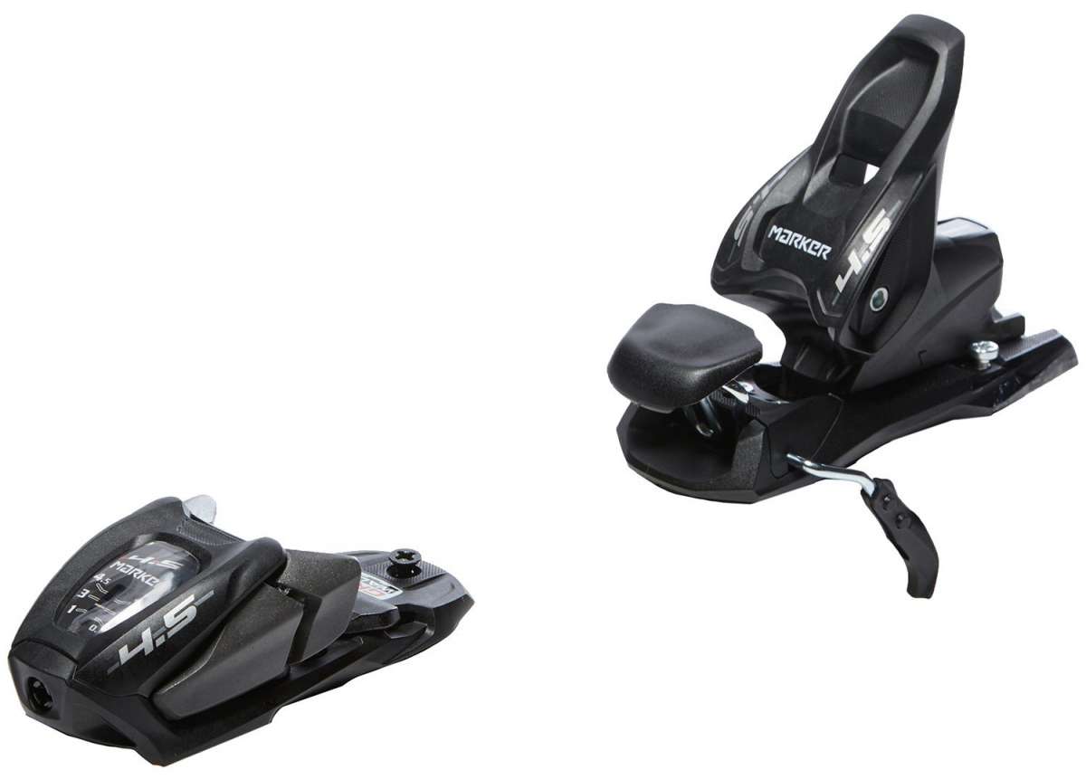 Marker Junior's FDT 4.5 - Black ski binding with a silver lever and white lettering.