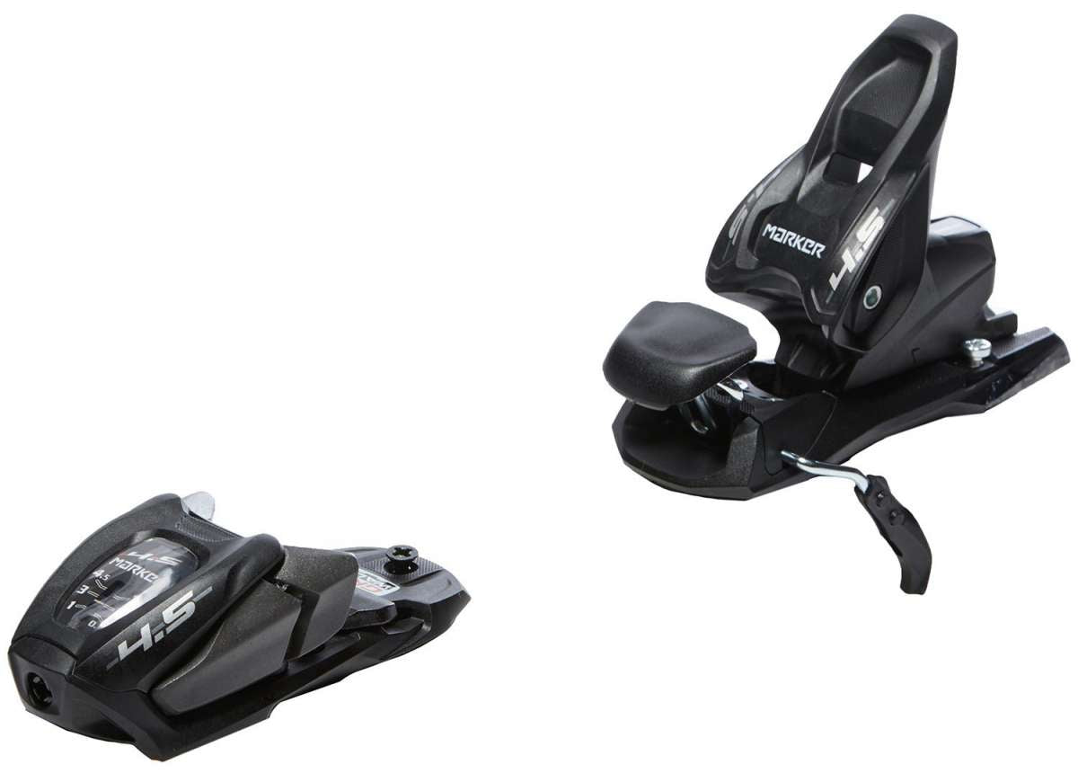 Marker Junior's FDT 4.5 - Black ski binding with a silver lever and white lettering.