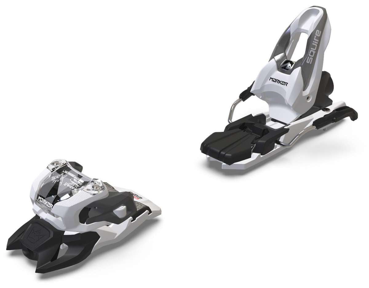 Marker Squire 10 Ski Bindings 2024 - White bindings with black straps and a silver metal bracket.
