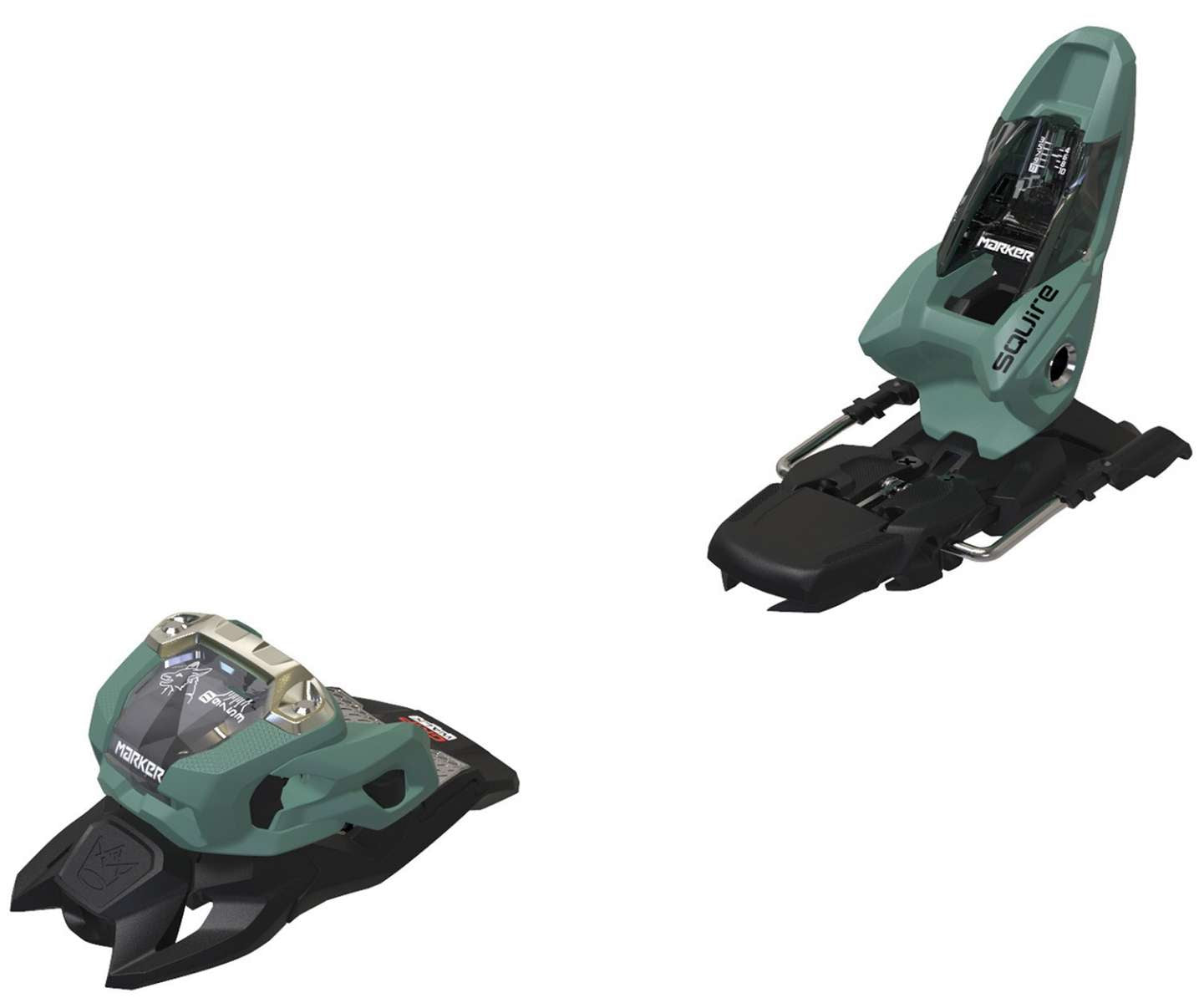 Marker Squire 11 Ski Bindings 2023 - Black bindings with silver screws and a black plastic base plate.
