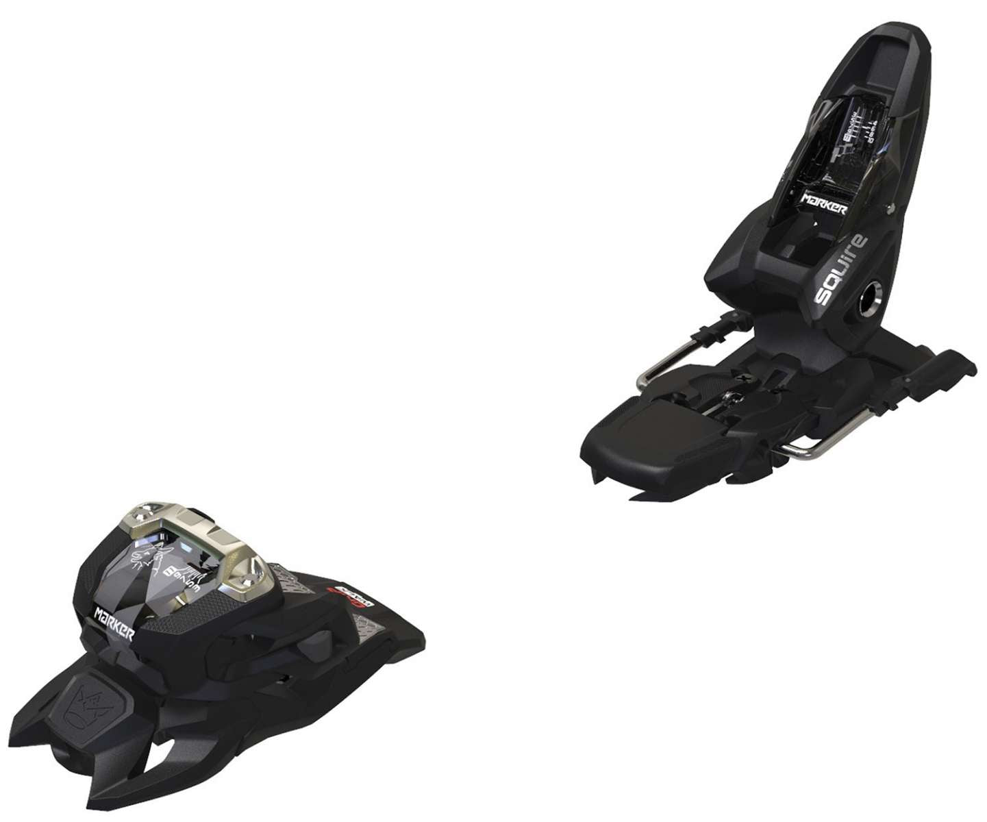 Marker Squire 11 Ski Bindings 2023 - Black bindings with silver hardware and a black plastic base plate.