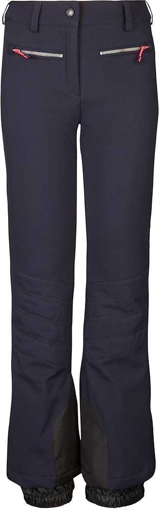 Killtec Junior Girl's Maura Softshell Pants 2019-2020 - Dark blue softshell pants with a zippered pocket on the right thigh and a small zippered pocket on the left hip.