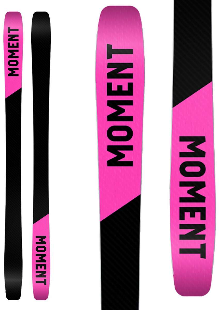 Moment Women's Hot Mess 89 Flat Ski 2022-2023 - A black and pink ski with a diagonal stripe pattern on the top sheet.