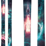 Moment Wildcat 101 Skis 2024 - A black ski with a white logo and text on top, featuring a pink and blue abstract design.