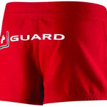 Nike Swim Ladies' Quick Dry Short - A pair of red swim shorts with a white Nike logo on the left leg.