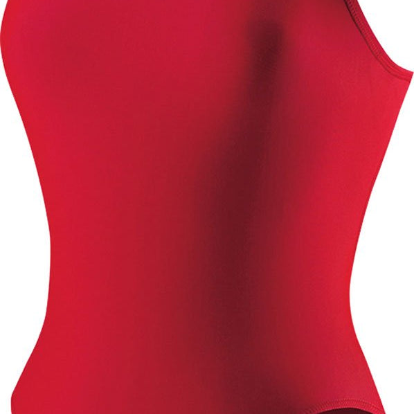 Nike Swim Ladies' Poly Core Solid Fast Back Tank One-Piece Swimsuit - A red one-piece swimsuit with a white Nike logo on the upper left side of the back.