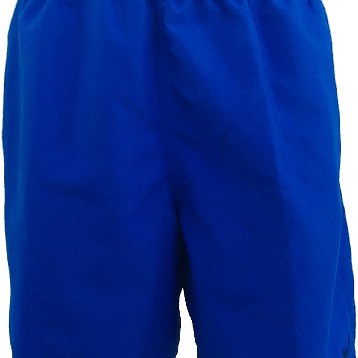 Nike Men's Hydra Void Solid 7" Board Shorts - A pair of blue board shorts with an elastic waistband and a small black Nike logo on the bottom left leg.