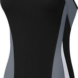 Nike Swim Ladies' Poly Color Surge Cut-Out Tank One-Piece Swimsuit - A black one-piece swimsuit with a cut-out design on the side and a white Nike logo on the upper left.