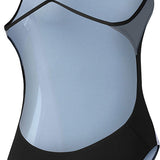 Nike Swim Ladies' Poly Color Surge Cut-Out Tank One-Piece Swimsuit - A black one-piece swimsuit with a cut-out design on the front and thin straps.