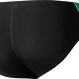 Nike Swim Men's Poly Color Surge Brief Swimsuit - A black brief swimsuit with a green and grey stripe on the right side.