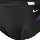 Nike Swim Men's Poly Color Surge Brief Swimsuit - A black brief swimsuit with blue and grey accents on the sides.
