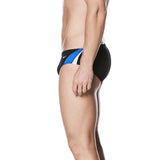 Nike Swim Men's Poly Color Surge Brief Swimsuit - A black brief swimsuit with blue and white accents on the sides.