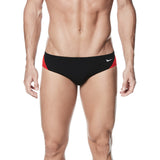 Nike Swim Men's Poly Color Surge Brief Swimsuit - A black brief swimsuit with red and white accents on the sides.