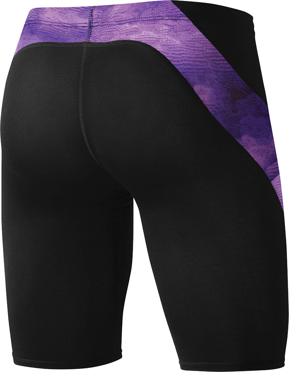 Nike Swim Men's Cloud Jammer Swimsuit - A black swimsuit with a purple cloud pattern on the waistband and leg openings.