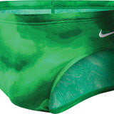 Nike Swim Men's Cloud Brief Swimsuit - A green men's brief swimsuit with a white Nike swoosh logo on the left hip, featuring a cloud pattern and a mesh lining.