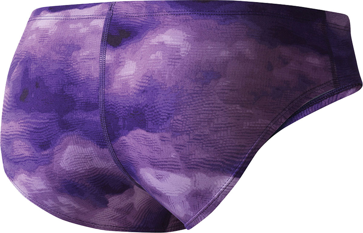Nike Swim Men's Cloud Brief Swimsuit - A purple men's swimsuit with a cloud pattern and a high waist cut.