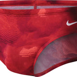 Nike Swim Men's Cloud Brief Swimsuit - A red men's brief swimsuit with a white Nike swoosh logo on the left hip.