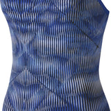 Nike Swim Women's Vibe Lingerie Tank One-Piece Swimsuit - A blue and white one-piece swimsuit with a tank top design, featuring thin straps and a scoop neckline.