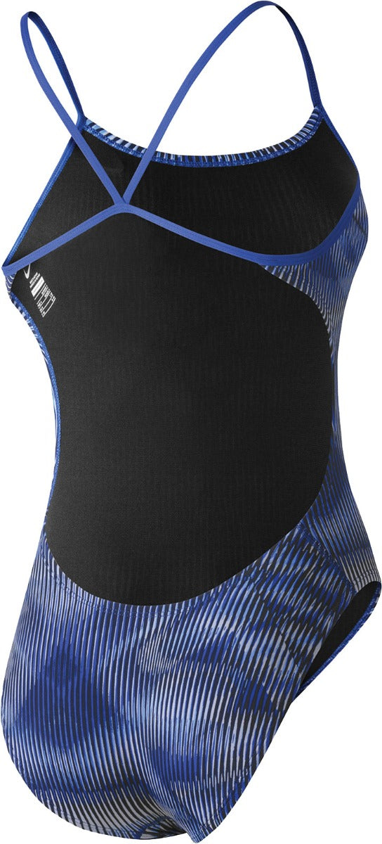 Nike Swim Ladies' Vibe Cut-Out Tank One-Piece Swimsuit - A black one-piece swimsuit with a cut-out design on the back and thin straps.
