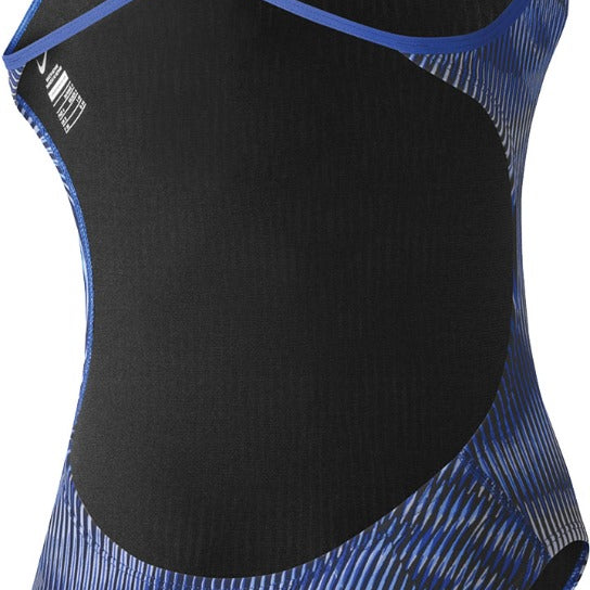 Nike Swim Ladies' Vibe Cut-Out Tank One-Piece Swimsuit - A black one-piece swimsuit with a cut-out design on the back and thin straps.