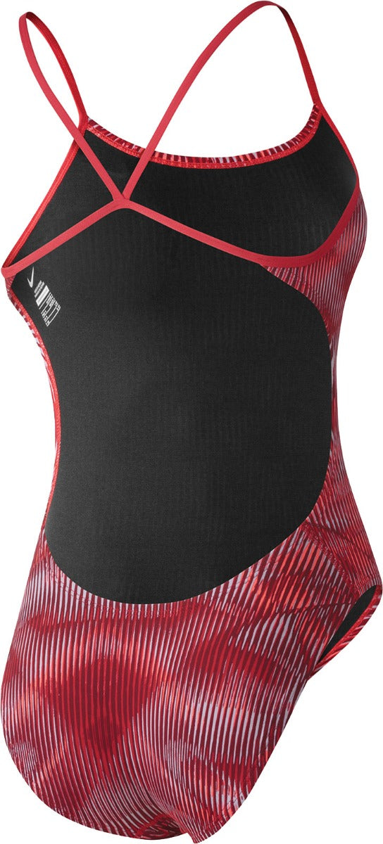 Nike Swim Ladies' Vibe Cut-Out Tank One-Piece Swimsuit - A black one-piece swimsuit with cut-out details on the sides and a tank-style top.