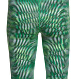 Nike Swim Men's Vibe Jammer Swimsuit - A green and white striped swimsuit with a solid green waistband.