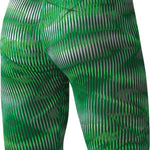 Nike Swim Men's Vibe Jammer Swimsuit - A green and white striped swimsuit with a high waistband, featuring a pattern of diagonal stripes in various shades of green.