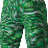 Nike Swim Men's Vibe Jammer Swimsuit - A green and white striped swimsuit with a Nike logo on the left hip.