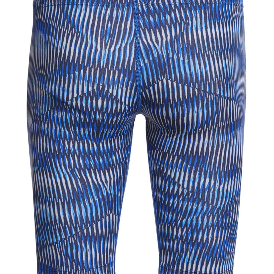 Nike Swim Men's Vibe Jammer Swimsuit - A blue and white striped swimsuit with a textured pattern.