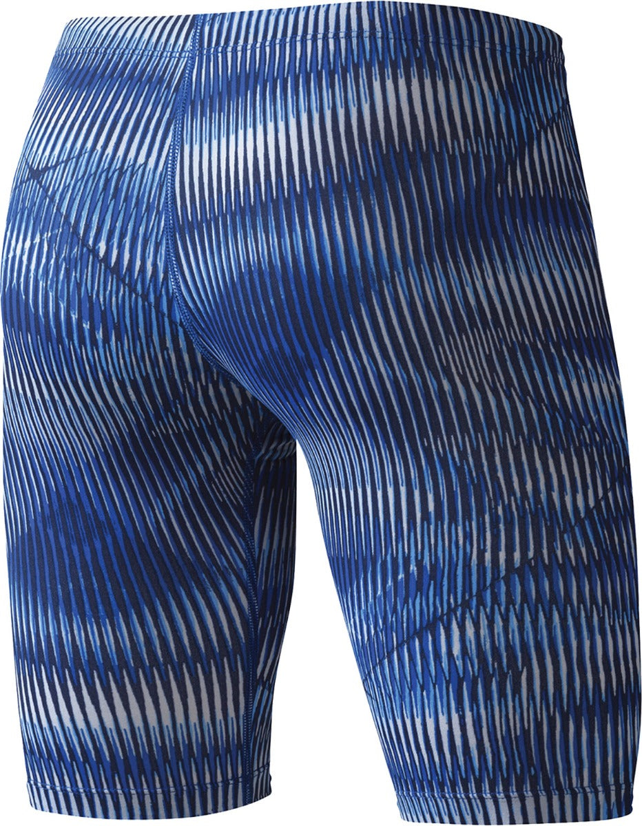 Nike Swim Men's Vibe Jammer Swimsuit - A blue and white swimsuit with a pattern of diagonal stripes.
