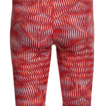 Nike Swim Men's Vibe Jammer Swimsuit - A red swimsuit with a geometric pattern of white and orange lines.