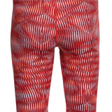 Nike Swim Men's Vibe Jammer Swimsuit - A red swimsuit with a geometric pattern of white and orange lines.