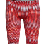 Nike Swim Men's Vibe Jammer Swimsuit - A red and white striped swimsuit with a Nike logo on the left hip.